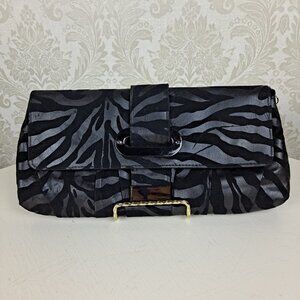 Pritzi Black/Metallic Gray Zebra Print Clutch Gunmetal Chain/Hardware